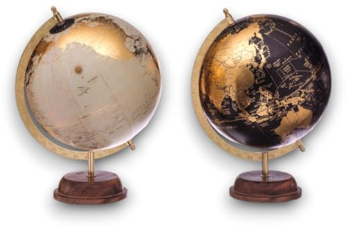 Mappamondo con Base Legno e Dettagli Oro Altezza 39 cm Globo Diametro 27 cm Idea Regalo Arredo per Scrivania Bambini Scuola Mappamondo Metallic