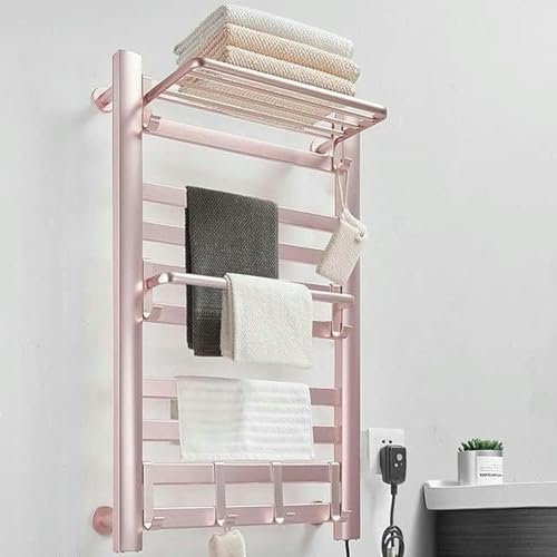 FLTRGO Radiator Track Heated Towel Plan Bathroom Panel, Modern Central Heating, 8 Hook Wall Mounted Stairs And Temperature Adjustment 10 Levels For Towels Bath Towels, Graysand