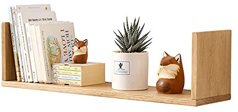 OAKERLAND Etagere Murale Bois Massif, 80cm Etagere Flottante Chêne en Forme de U, Bibliothèque Murale pour Décoration d'intérieur, Murale Etagere à Livres pour Salon, Bureau (80 cm)