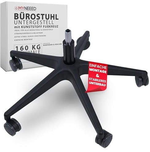MYNEEED Universal Bürostuhl Unterbau Ersatzteil Set - Stuhlrollen, Gasdruckfeder & Fußkreuz für Drehstuhl, Chefsessel - Kratzerfreie Rollen, TÜV Geprüfte Sicherheit (200 mm Gasfeder)