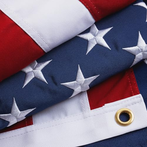Homissor Flagge aus 100 % Baumwolle, amerikanische Flagge, hergestellt in den USA, farbecht, 1,5 x 2,4 m, strapazierfähig, bestickte Sterne für den Außenbereich