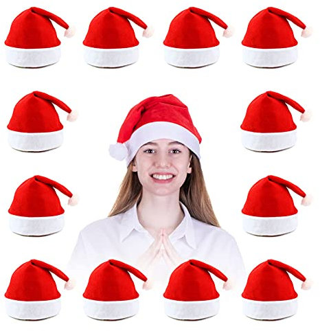 VFZILH 12 Stück Nikolausmütze Erwachsene, Rot, 32 x 38 cm, Unisex, Weihnachten, Erwachsene