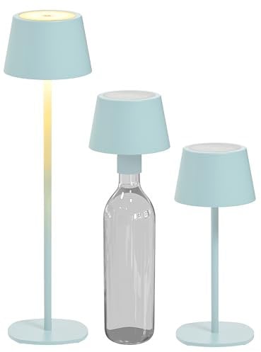 Northpoint 3in1 LED Tischlampe Flaschenleuchte max. 45cm hoch mit 3000mAh Akku 200lm warmweißes Licht (3000K) stufenlos dimmbar für Innen und Außen (hellblau)