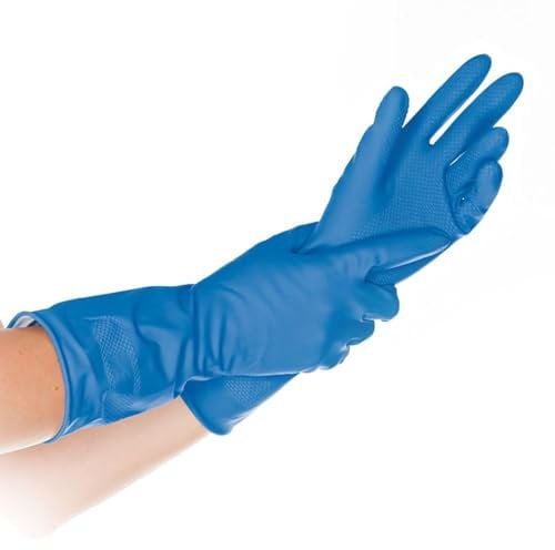 FRANZ MENSCH 288 Stück Hygostar Haushaltshandschuhe Bettina | Latex, blau, 8/M, L: 30 cm, Karton, Haushaltshandschuhe, Reinigungshandschuhe