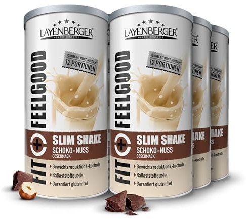 Layenberger Fit+Feelgood Slim Shake Powder, Mahlzeitersatz für 72 Portionen mit je 213 kcal (6x 396 g) - Schoko-Nuss