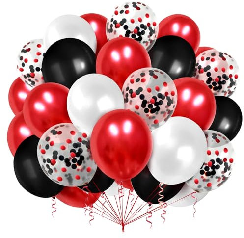 Luftballons Rot Schwarze Weiß,100 Stück 12 Zoll Rote Latex Luftballons,Konfetti Luftballons Helium Luftballons für MäDchen Geburtstag Hochzeit Weihnachten Valentinstag Party Deko