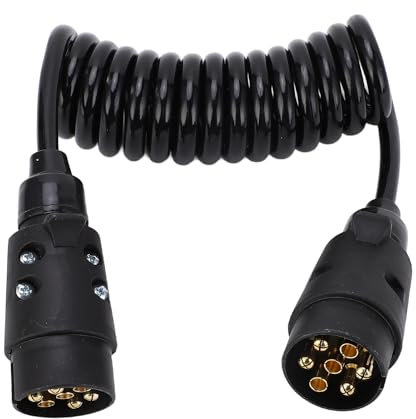 lvifloae 7-Wege-Anhänger-Kabelstecker, 12 V auf 24 V, Anhänger-Federdraht, 2 m, 7-adrige Federschlepp-Spiraldraht-Kabelstecker-Verlängerung für Nutzfahrzeuge, Wohnmobile, Autos,