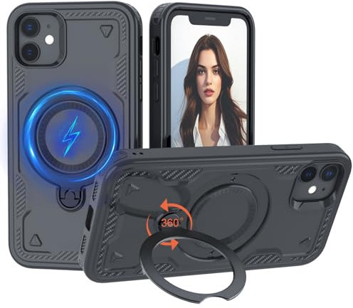 Nupcknn für iPhone 11 Hülle mit 360° Magnetischer Verstellbarem Ständer, Compatible with MagSafe, [Transluzente Matte] Anti-Rutsch Handyhülle für iPhone 11 Militärische Grade Robuste Schutzhülle
