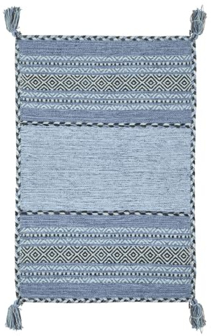 Pierre Tappeti Teppich ANTIQUE-KILIM hellblau handgewebt aus Baumwolle und Chenille 60 x 90 cm