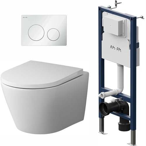Komplettes Set - Vorwandelement inkl. Betätigungsplatte II90101 + Hänge-WC Flash CNA1700SC FlashClean + WC-Sitz mit Soft-Close-Absenkautomatik, AM.PM Prime Fit IIS90101.NA1700