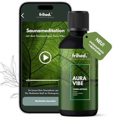 frihed.® Sauna Infusion Cedar, Litsea Cubeba & Mint with Meditation App - Infusion for All Sauna Types - Long-Lasting Sauna Fragrance - Extra High-Quality Oil - Gift Idea