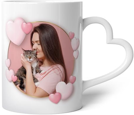 Purple Print House Worlds Best Cat Mum Personalised Mug Heart Handle Custom Image Love Hearts Gift Mum