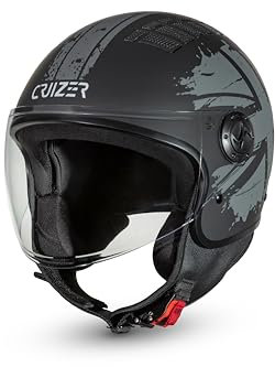 Cruizer Casco Jet Moto Scooter Omologato ENGLAND Visiera Singola Nero Grigio (M)