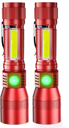 Karrong LED UV Taschenlampe 395nm Magnet USB Aufladbar, COB Seitenlicht Rotlicht, Wasserdicht Ultraviolette Lampe Schwarzlicht für Outdoor Camping Wandern Notfall Haustiere Urin Detektor, Rot 2 Stück