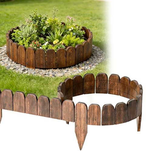 Gegaden Flexibler Holz Rollzaun 200 x 10 cm Beeteinfassung Rasenkante Gartenpalisade Beetumrandung Gartendeko Dunkelbraun