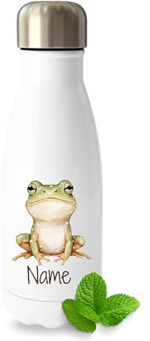 GRAZDesign Personalisierte Thermosflasche für Kinder - Frosch-Design, Edelstahl Trinkflasche mit Namen