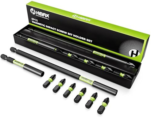 Heifix 8pc Magnetic Bit Holder Set, 150mm & 60mm Holders, 6 PZ2 Bits, Box | High Torque Magnetic Impact Bit Holders With 6 X 25mm PZ2 Bits. Corrosion Resistant And Supplied In An Eco Storage Box.