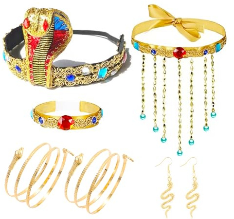 IOHJSA 7 Stück Altägyptisches Kostüm Zubehör, Ägyptischer Kopfschmuck, Ancient Egypt Dress Up für Frauen Halloween Karneval Party
