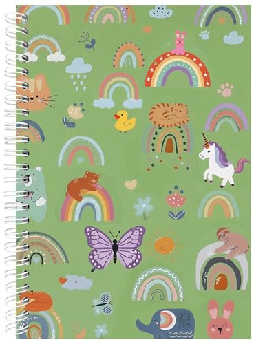 PRESSINART Sticker Album Sammelalbum Wiederverwendbares Sticker Buch 40 Blätter Trennpapier Grün Tiere Regenbogen Muster 5,8 x 8,3 Zoll A5 Größe Niedlich Organizer Halter Mit 1 Pc Schaber Und Perfekt