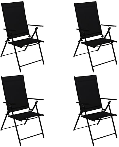 DEGAMO 4X Klappsessel Milano, Metall schwarz + Textilgewebe gepolstert schwarz, 7-Fach verstellbar, wetterfest, Outdoor