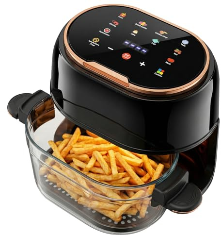 5L Air Fryer, 60-190°Adjustable Temp Clear Glass Frying Bowl with 24H Delay Start, Power-Off Memory, 9 Preset Cook & 120-Min Timer, Visual Glass Air Fryer Healthy Oil-Less Cooking for Family Use