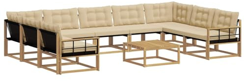 vidaXL Outdoor-Sofagarnitur mit Kissen 10 pcs Weiß und Beige, Garten, modernes Sectional Sofa, strapazierfähige Außenmöbel für Patio, Lounge-Set für Terrasse