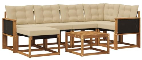 vidaXL Outdoor-Sofagarnitur mit Kissen 7 pcs Natur und Beige, Garten-Sofa-Set, Moderne Outdoor-Möbel, Elegante Patiositzgelegenheiten, robuste Textilene-Sofas
