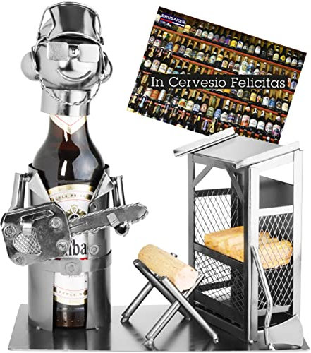 BRUBAKER Bier Flaschenhalter Baumfäller Metall Skulptur Geschenk mit Geschenkkarte