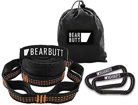 Bear Butt Kodiak Hammock Straps - 40 Combined Loops - 20 Feet Long - Holds 1000 Pounds From Our Extra Reinforced Triple Stitching - Get Our Hammock Tree Straps - Start Up Company (Black/Orange)