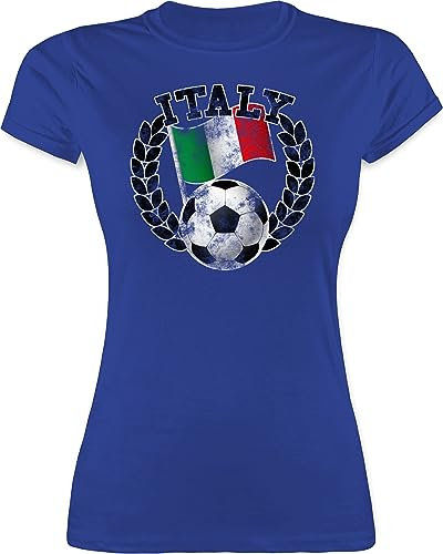 Shirt Damen - EM WM - Italy Flagge & Fußball Vintage - L - Royalblau - Italien Fanartikel 2021 fußballtrikot Europameisterschaft Italia Tshirt wm-Shirts Fussball Italian t-Shirt fußballtrikots