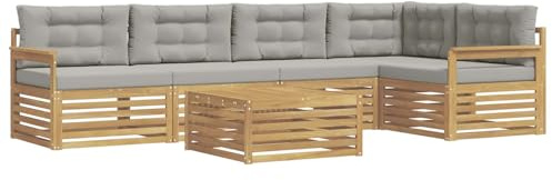 vidaXL Outdoor-Sofagarnitur 6 pcs Weiß und Hellgrau Polyester, Patio Ecksofa, modernes Lounge-Set für draußen, wetterfestes Gartenmöbel für die Terrasse, Bequeme Sitzgelegenheit