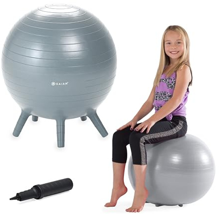 Gaiam Kids Stay-N-Play Children's Balance Ball - Flexible School Chair Active Classroom Desk Alternative Seating Built-In Stay-Put Soft Stability Legs, Includes Air Pump