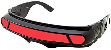 grinderPUNCH Futuristische Weltraum-Alien-Kostüm-Sonnenbrille Cyclops Shield Party Mirror Mono-Objektiv (Schwarz - Rotes Objektiv)