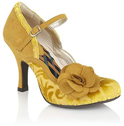 Ruby Shoo Beatrice Mary Jane Schuhe mit Stöckelschuhen, Samt, senfgelb / schwarz