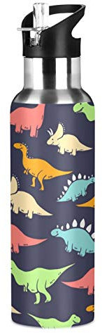 JUMBEAR Colorful Dinosaurs Water Bottle Acuum Insulated Stainless Steel Leakproof Wide Mouth with Straw Lid for Fitness Gym and Outdoor Sports 22OZ