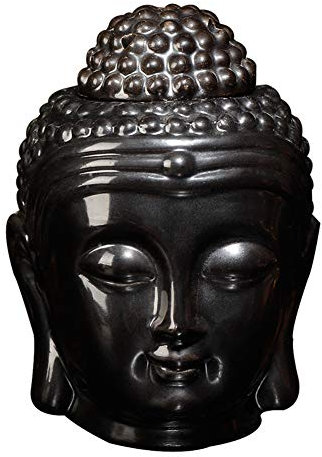 Buddha Head Keramik Hohl Aromatherapie Ofen Öl Kerzenbrenner für Yoga oder Meditationsraum (Schwarz)
