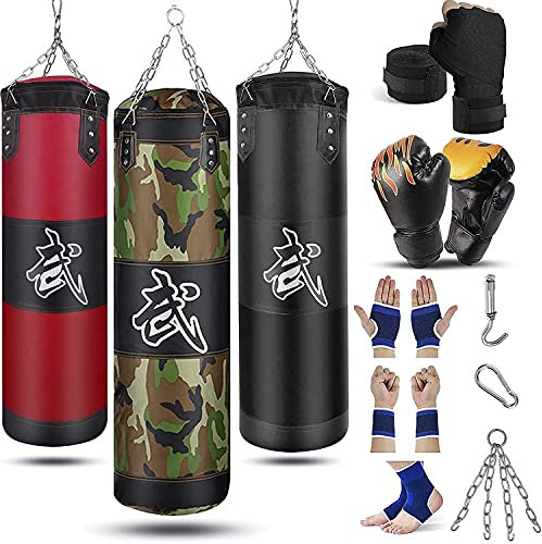 Prorobust Sac de frappe lourd pour homme et femme, ensemble de sac de boxe vide avec gants de frappe, chaîne, crochet de plafond pour MMA, kickboxing, Muay Thai, karaté, Taekwondo (1 m, camouflage)