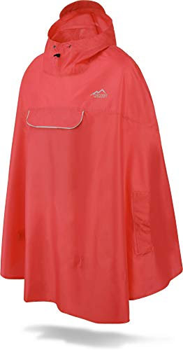 normani Unisex Regenponcho - Wind und Wasserdicht mit Bauchtasche, 3M Refelktoren und seitlichen Eingriffen Farbe Rot Größe L-XL