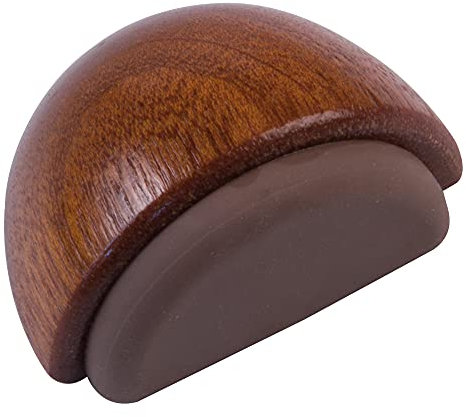 Amig - Fermaporta o fermo per pavimento adesivo semicircolare decorativo in legno con finitura Sapelli e gomma in colore marrone scuro | Protegge da urti pareti e mobili - Diametro Ø45 x 25 mm