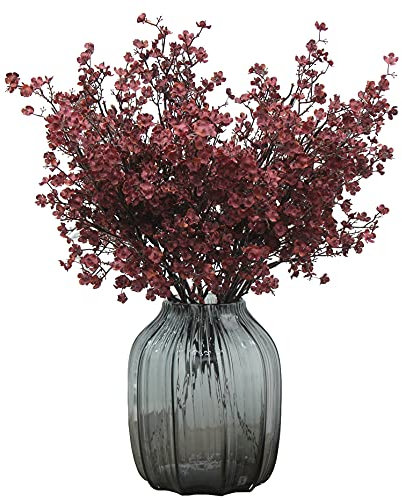 JAKY-Global Künstliche Blumen 6 Stück Getrocknete Unechte Seide Blumen Babysbreath Pflanze Dekoration für Hochzeit Sträuße Haus Garten Party Blumenschmuck (Herbstrot)