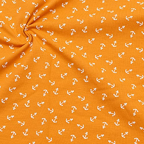 STOFFKONTOR Baumwoll Stretch Jersey Stoff Anker mittel 3 - Öko-Tex Standard - Meterware - zum Nähen von Kleidern, Röcken, Shirts (Curry-Gelb)