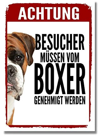 Boxer Genehmigung Dog Schild Spruch Türschild Hundeschild Warnschild Geschenkidee Sicherheitsschild Hund Privatgrundstück Hundewarnung Warnung vor dem Hund