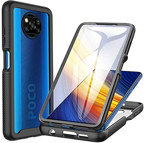 CENHUFO Coque Xiaomi Poco X3 Pro /X3 NFC, Antichoc Housse avec Protection d'écran, 360° Protégé Téléphone Etui Double Face Case Transparent Portable Intégrale Coque pour Poco X3 Pro /X3 NFC - Noir