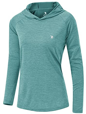 YSENTO Damen Laufshirt Langarm Sportshirt UPF 50+ Schnelltrocknend UV Schutz Hoodie Pullover Wandershirt mit Daumenlöcher