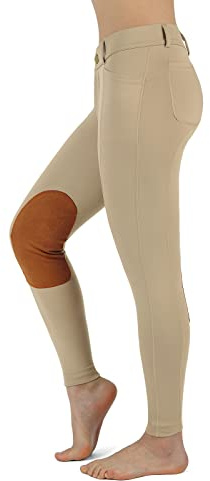beroy Women Horse Riding Knee-Patches Pants Ladies Equestrian Front-Zip Breeches Legging with Pockets(Khaki, L)