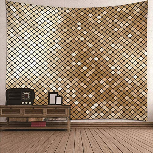 EHOMERY Wandbehang Urlaub Wandtuch Baumwolle Gold Quadratisches Muster Wanddekoration Poster Wandschmuck Groß Schlafzimmer Wohnzimmer 300X260Cm