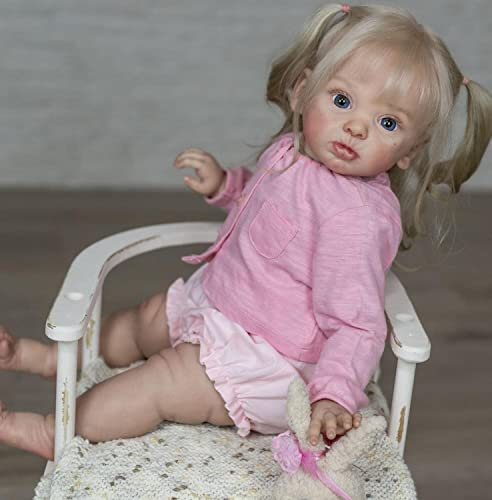 Enjoy with Love Nouveau 60 CM énorme bébé à Collectionner Reborn Toddler Adélaïde réaliste Doux au Toucher 3D Peau veines Visibles Art poupée (Blue Eyes)