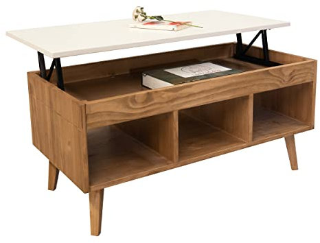 LoMasCasa - Couchtisch, höhenverstellbar, Kollektion Karla 8 aus Massivholz aus natürlichem Kiefernholz, Farbe: Eiche, hell und weiß, mit DREI Löchern Maße: 100 x 50 x 47 cm