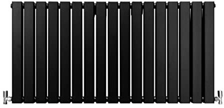 Designer Radiators 60 x 119cm Flat Panel Modern Central Heating Matt Black Horizontal Column Double Panel Wall Mounted Slimline Kitchen Living Room Bathroom Commercial Cleaning Brush & Fixing Kit