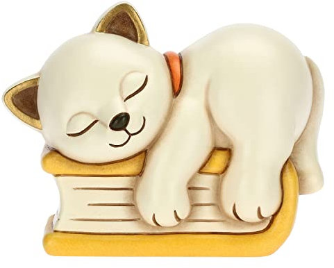 THUN - Soprammobile Gatto Appisolato su Libro - Bomboniere, Bomboniere Comunione - Ceramica Decorata - 12,4x7,5x9,5 cm h